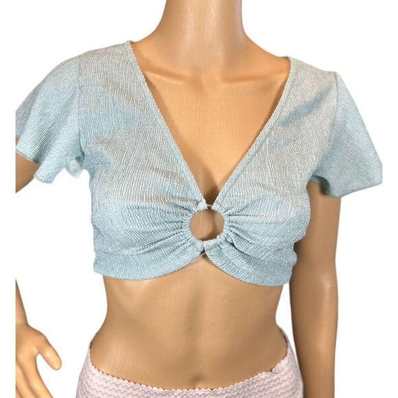 (6 for $25) Shein Flutter Sleeve V-neck cut out cropped top Size XS - Picture 2 of 7